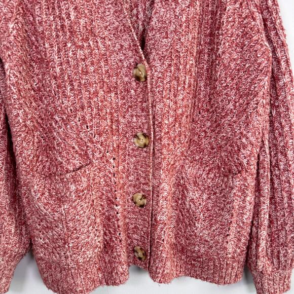 CABI CHUNKY CABLE KNIT GRANDMA CORE BUTTON DOWN CARDIGAN RED CREAM V NECK MEDIUM - Picture 2 of 12